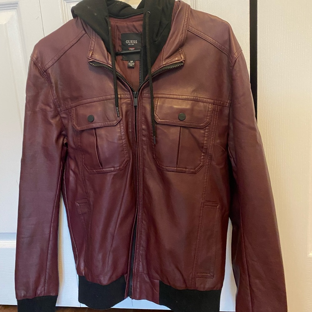 Guess leather coat with zip
